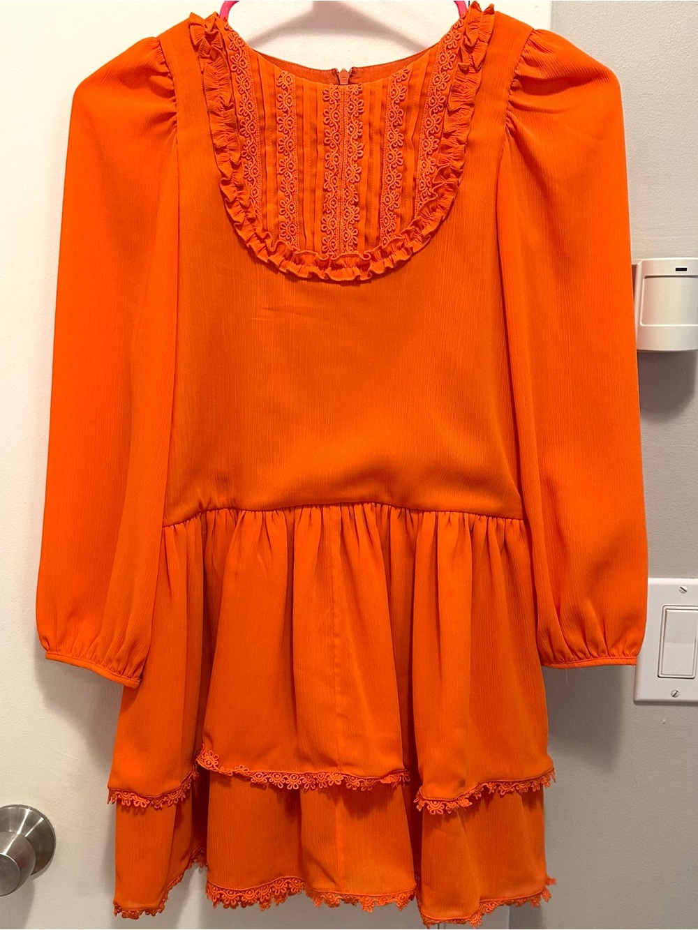 Noon by Noor Mini Orange Peasant Shift Dress 7-8 Girls Tiered Ruffle Lace Trim